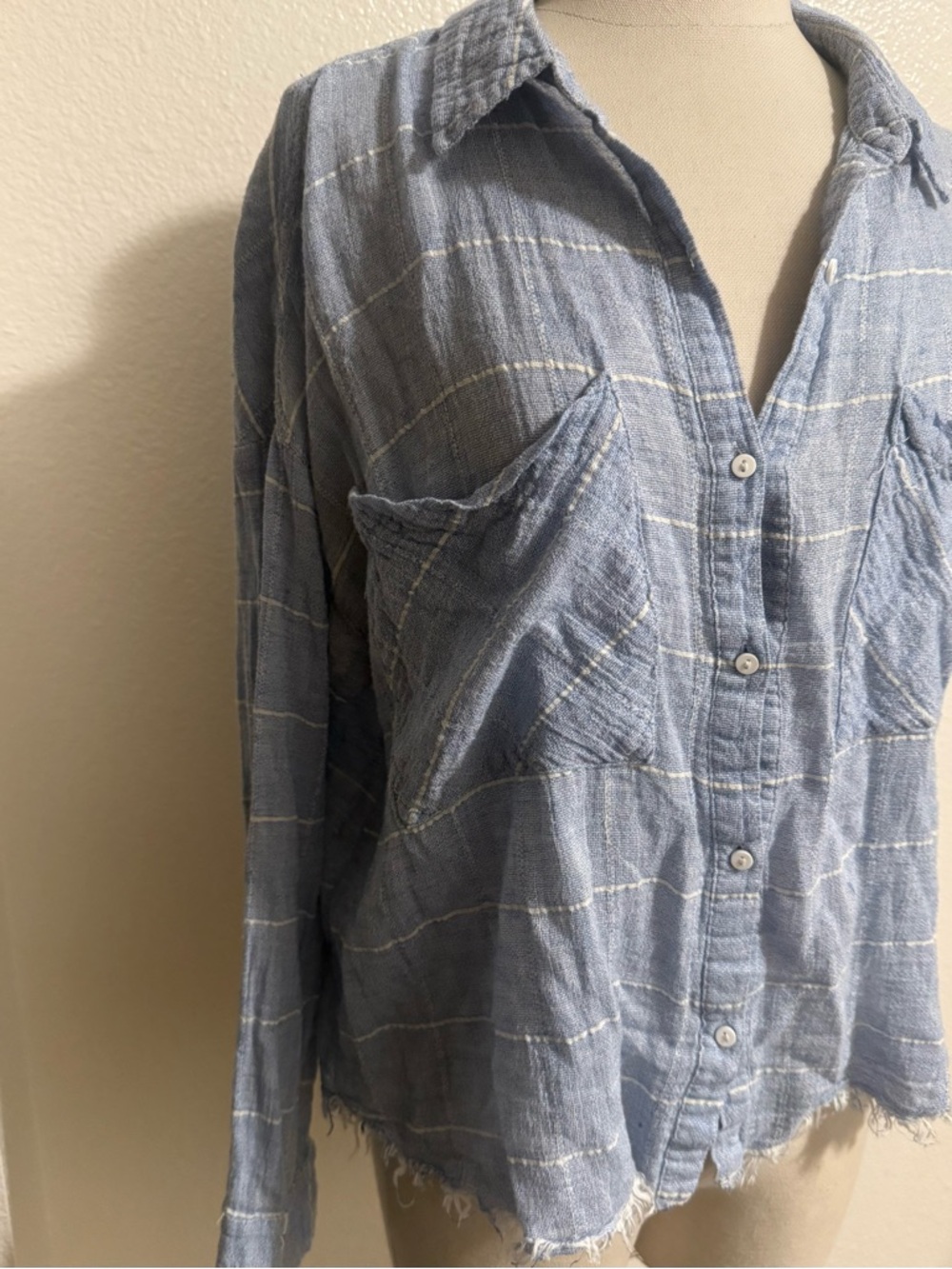 Light Blue Button-Front Plaid Shirt